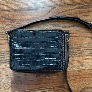 Quince Black Croc Embossed Leather Bag